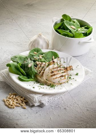 grilled cuttlefish with fresh spinach salad