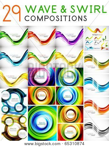 Mega set of waves and swirls - design templates. Business/tech backgrounds