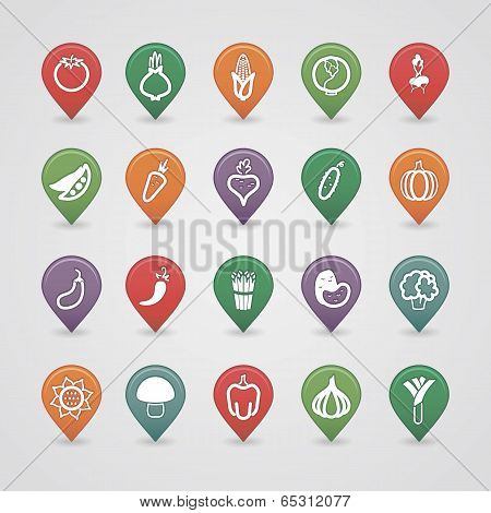 Vegetables mapping pins icons
