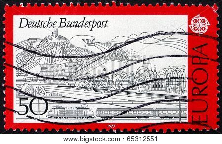 Postage Stamp Germany 1977 Rhine, Siebengebirge And Train