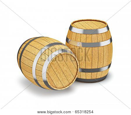 Wooden oak brandy wine beer storage barrel isolated on white background