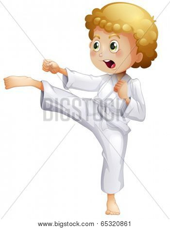 Illustration of a kid doing karate on a white background