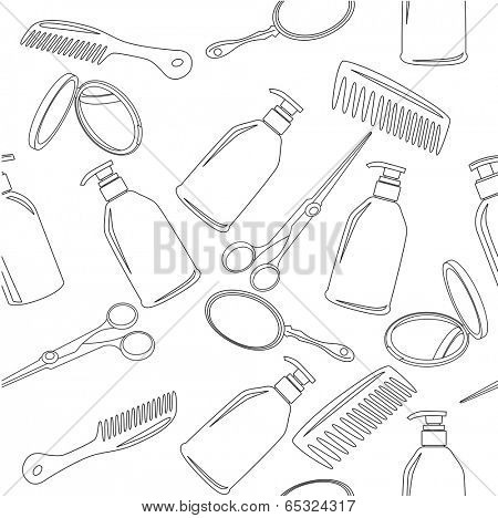 Seamless black-and-white background with hairdressing accessories 