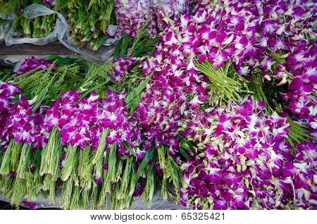 Bouquet Of Dendrobium Pompadour Orchids In Flower Market Thailand