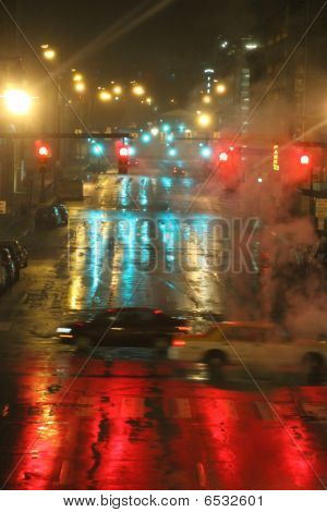 Scène de nuit des rues de la ville de Wet