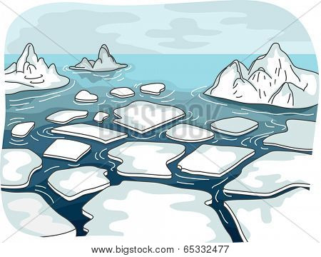 Illustration Featuring Melted Glaciers Drifting in the Middle of the Sea