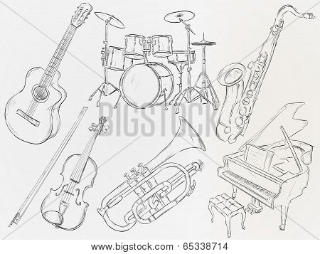 Music Instrument Sketch Vector Pack