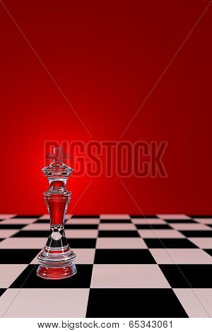Glass Chess King on checkerboard - with low depth of field
