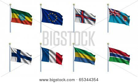 World flag set 08 - Ethiopia, European Union, Faroe Islands, Fiji, Finland, France, Gabon and Gambia