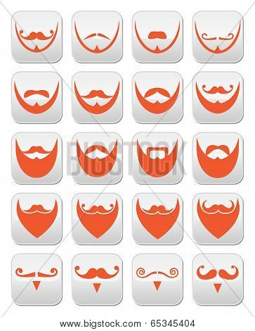 Ginger beard with moustache or mustache vector icons set