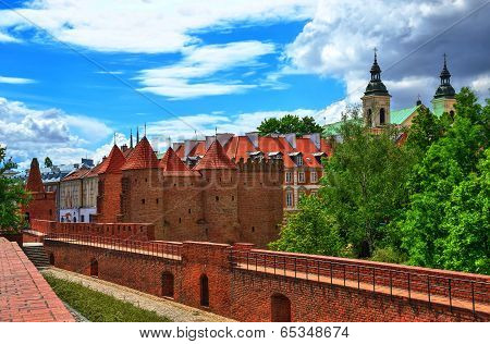 Old Town in Warsaw, the view of the Barbican