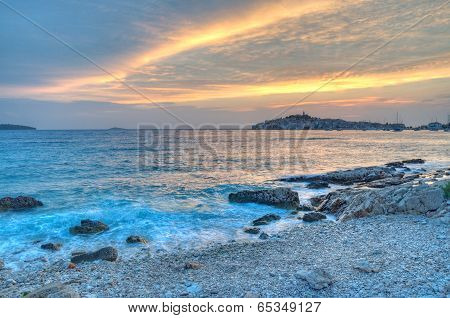 City Of Primosten In Croatia At Sunset