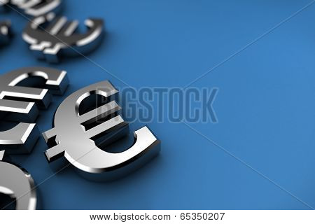 Euro concept with silver dollar symbols over blue background