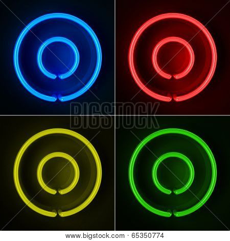 Highly detailed neon sign with the letter O in four colors
