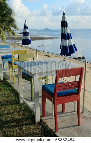 Outdoor Beach Restaurant At Tropical Resort.