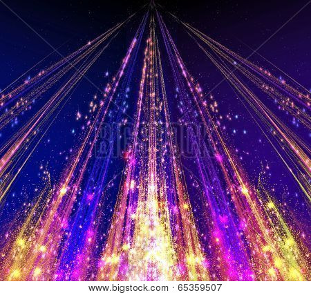 Abstract laser beams with glare sparks and stars blazed in the darkness as light. abstraction-based
