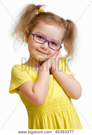 Adorable child in glasses isolated on white