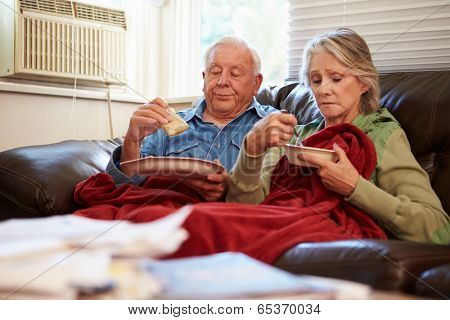 Senior Couple With Poor Diet Keeping Warm Under Blanket