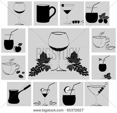 Set Of Drinks In Glasses. Vestor