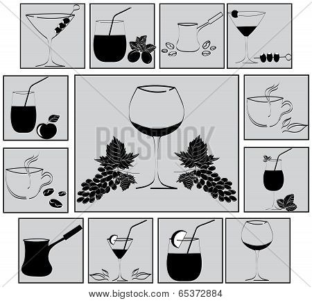 Set Of Drinks In Glasses. Vestor