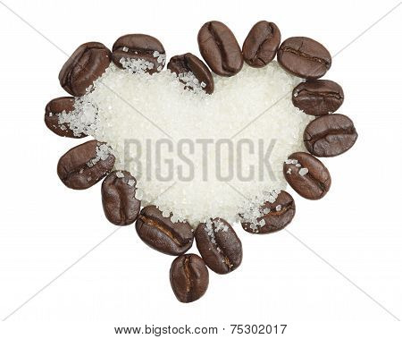 Coffee Beans And Sugar In Heart Shape
