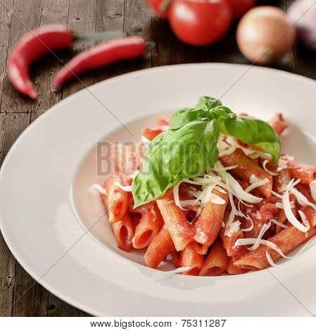 Plate Of Penne Pasta With Arrabiata Sauce
