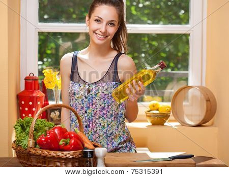 Fit Brunette Beauty And Healthy Food.