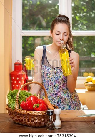 Fit Brunette Beauty And Healthy Food.