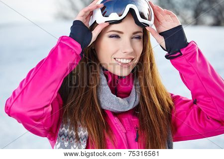 Portrait of woman in winter scenery