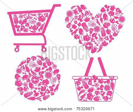 Organic Healthy  Food Shopping Cart - Illustration