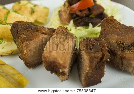 fritada fried pork Ecuadorian plate