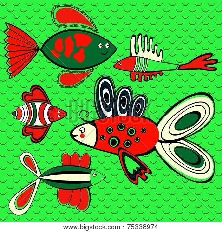 exotic abstract fish pattern