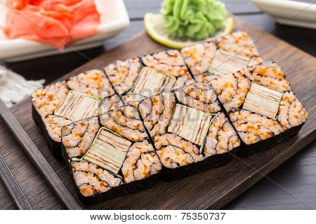 Futomaki with tobico and tomago omelette
