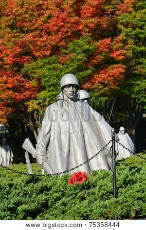 WASHINGTON DC - OCTOBER 19, 2014: Korean War Veterans Memorial located in National Mall in Washington DC. The Memorial commemorates those who served in the Korean War. 
