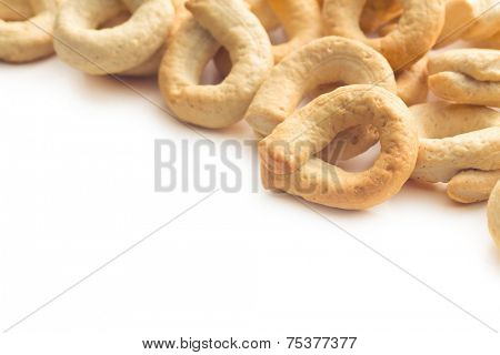 tarallini bread sticks on white background
