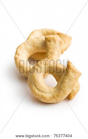 tarallini bread sticks on white background