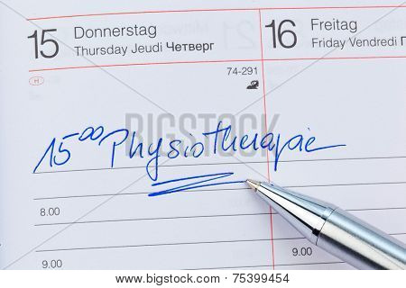 an appointment is entered in a calendar: physiotherapy