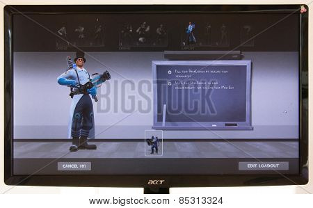 Depew, OK, USA - March 15, 2015: Blue Medic on class selection screen of Team Fortress 2, a team-based first-person shooter multiplayer video game by Valve Corporation, released on October 10, 2007. 