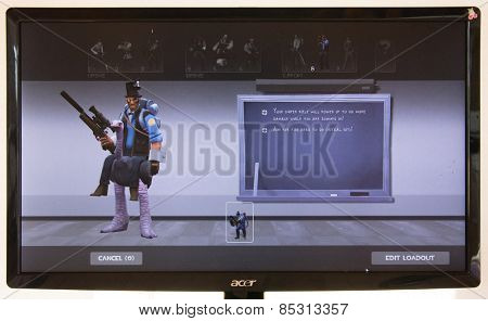 Depew, OK, USA - March 15, 2015: Blue Sniper on class selection screen of Team Fortress 2, a team-based first-person shooter multiplayer video game by Valve Corporation, released on October 10, 2007. 