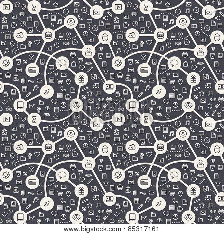 Contrasty Dark Seamless Pattern With Web Icons