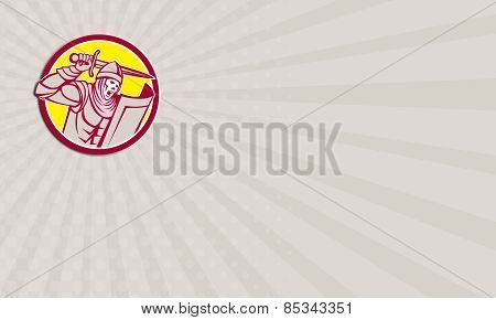 Business Card Crusader Knight With Sword And Shield Circle Retro