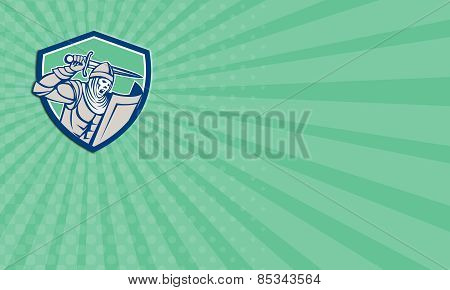 Business Card Crusader Knight With Sword And Shield Retro