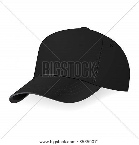 Vector Illustration Of Black Baseball Cap In A Half-turn