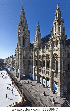 Ice Skaters At Wiener Eistraum In Front Of The City Hall Of Vienna