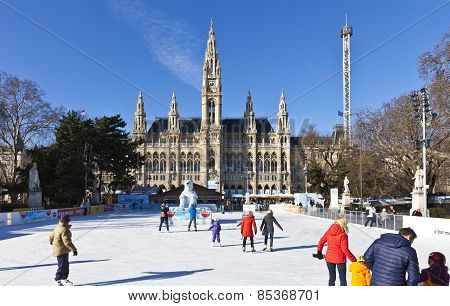Ice Skating People At The Wiener Eistraum - Ice Rink In Front Of The Viennese City Hall