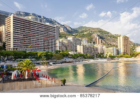 LARVOTTO, MONACO - OCTOBER 3, 2014: View of Larvotto beach in Monaco