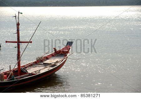 Traditional Fisherman Long Tailed Boat In Koh Phitak Island, Thailand.