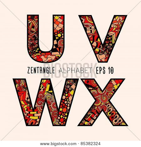 Vector set of zentangle letters.