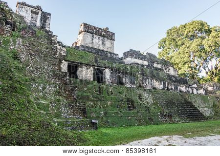Mayan Ball Court At Tikal, National Park. Traveling Guatemala, Central America.