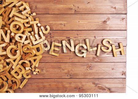 Word english made with wooden letters